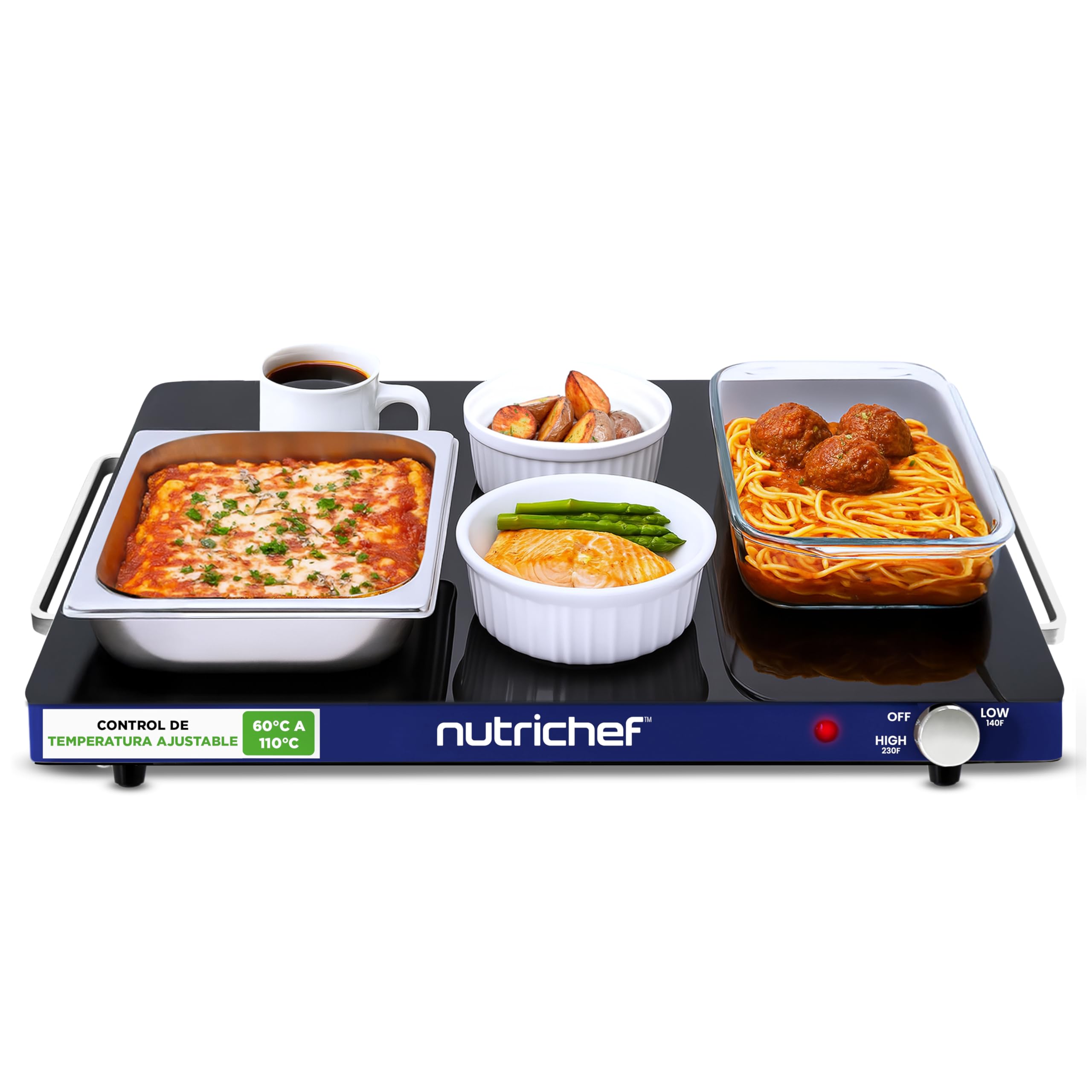 Nutrichef bandeja electrica, Hot plate, De servicio con superficie de vidrio, Tempreatura ajustable, Ahorro de espacio, Ideal para buffets, Fiestas y mas