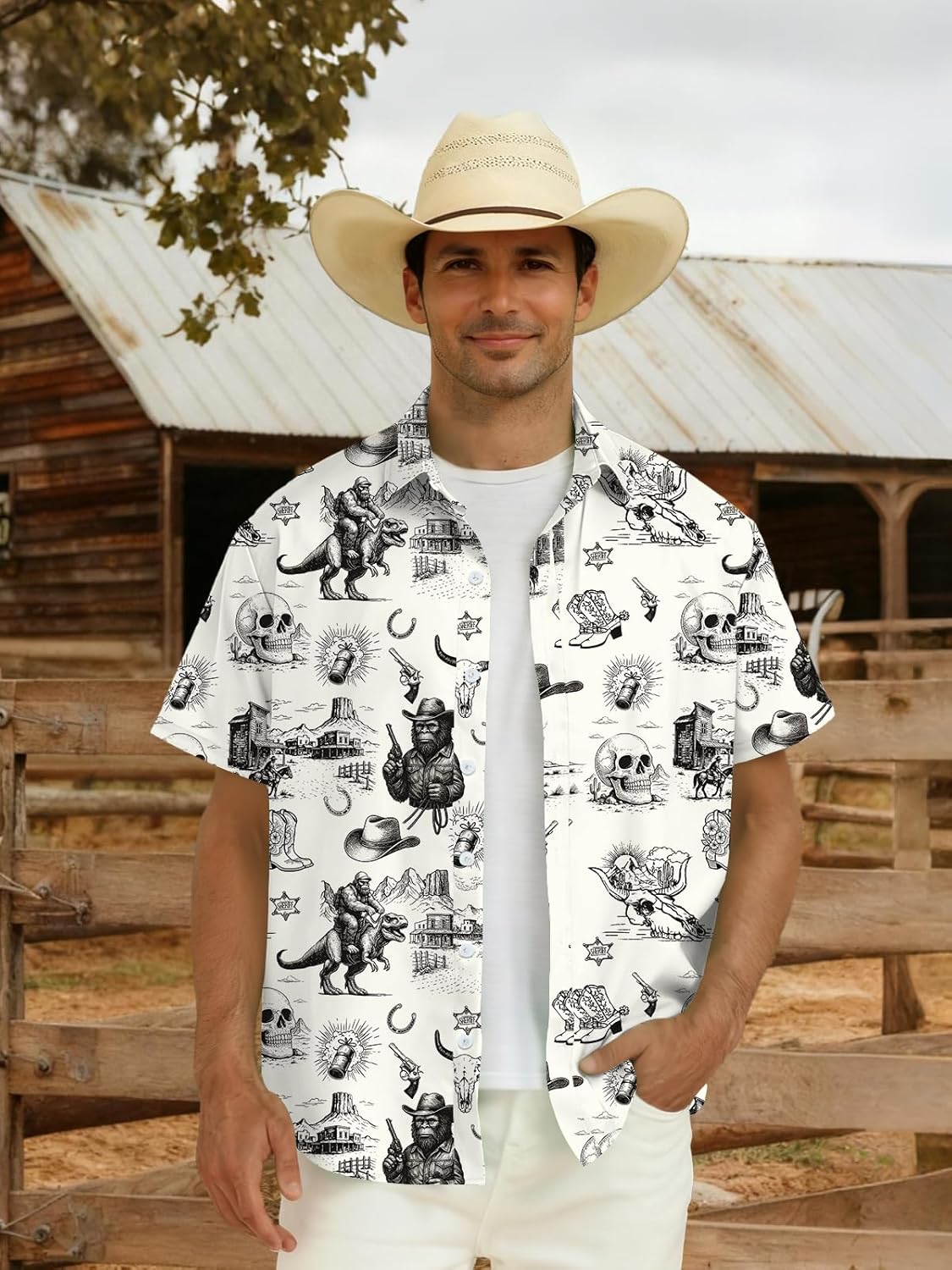 Western Shirts for Men Cowboy Country Shirt Short Sleeve Retro Button Down Outfits - Image 3