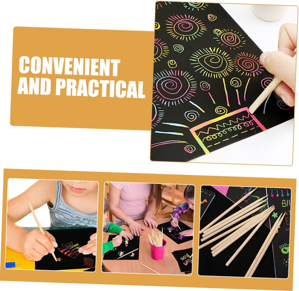 200pcs Wooden Scratch Pens for DIY Art Projects and Crafts