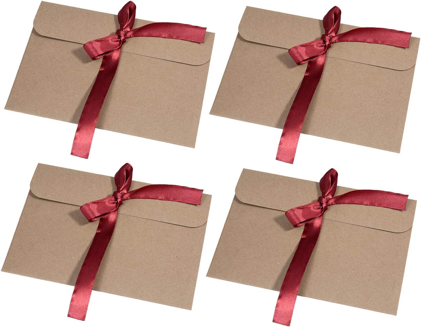 30 sztuk kopert z papieru typu kraft, retro, vintage, koperty z kolorowymi tasiemkami, wysokiej jakości kartka z recyklingu, do kartek okolicznościowych, zaproszeń (czerwona wstążka)