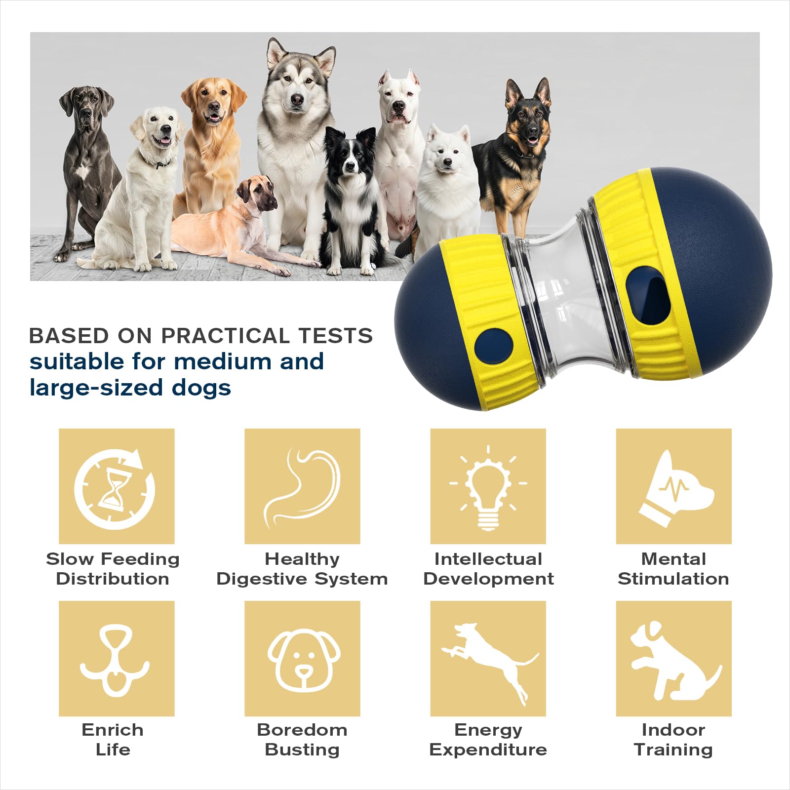 Jouets distributeurs de friandises pour chien - Balle de nourriture indestructible - Distributeur interactif réglable - Jouet cognitif pour chiens - Puzzles d'alimentation lente - Pour mâcheurs