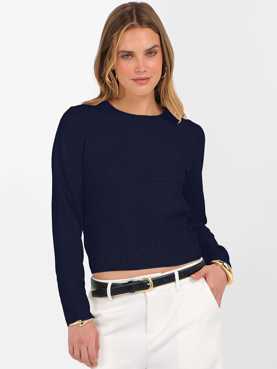 ANRABESS Women’s Long Sleeve Sweaters Cropped Crew Neck Business Casual Light Weight Sweater Tops Fall Fashion Clothes 2025 - Image 2