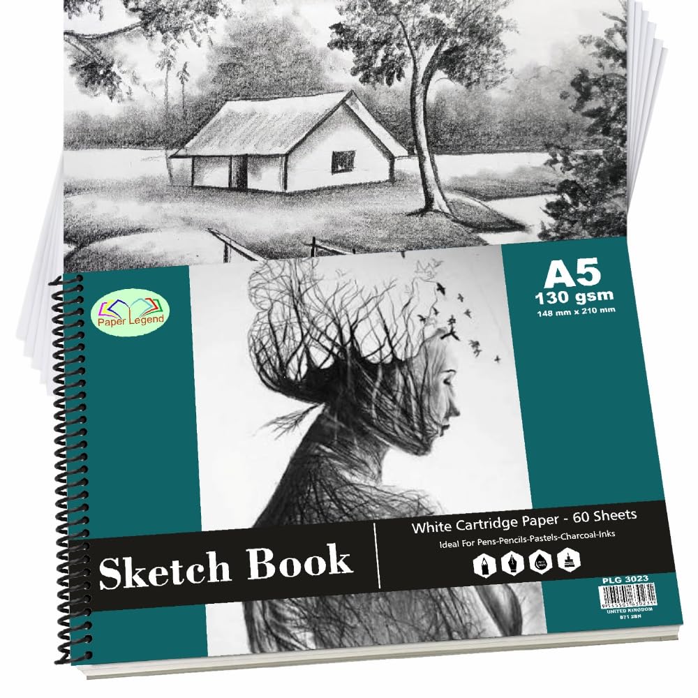 M1SS A5 Sketch Pads Spiral Book 130 GSM Cartridge Paper Drawing Pads Art Book for Artist School Home Activity Acid-Free (A5)