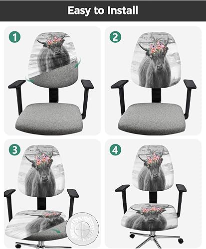 Miniatura 6 de Fundas para silla de computadora de oficina, vaca de las tierras altas con corona, protector y elástico, resistente al agua, fundas de asiento