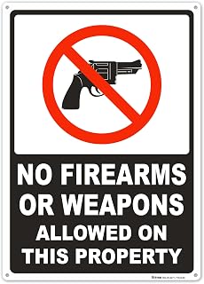 Brimar - 10" x 14" - No Firearms or Weapons Sign - .040″ Rust-Free Aluminum - Clear Prohibition - Easy Installation