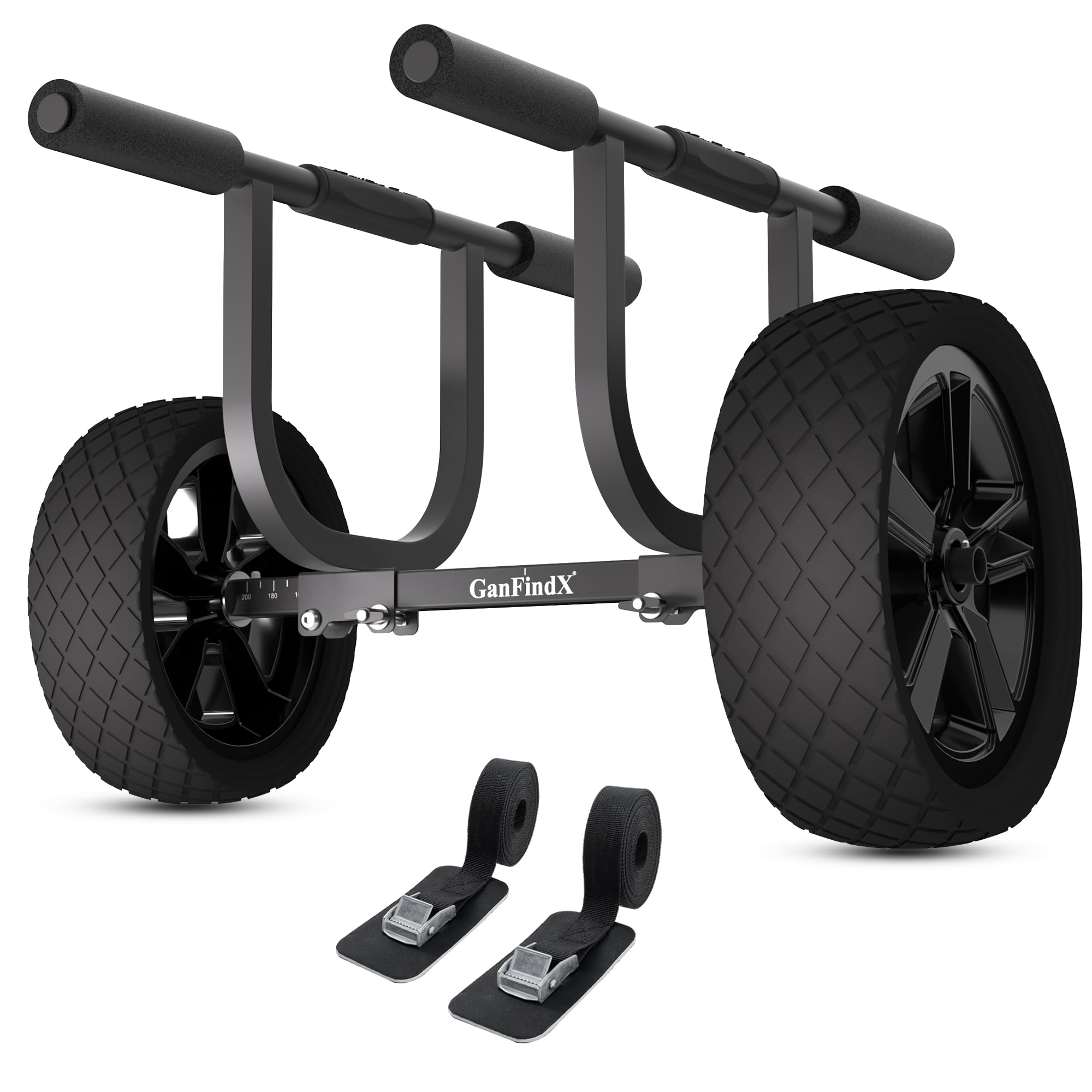 GanFindX Heavy Duty Kayak Cart | Adjustable Foldable Trolley with Durable Wheels, Portable Kayak Transport Cart, Tie-Down Straps Included (Heavy-Duty 11 inches Edition)