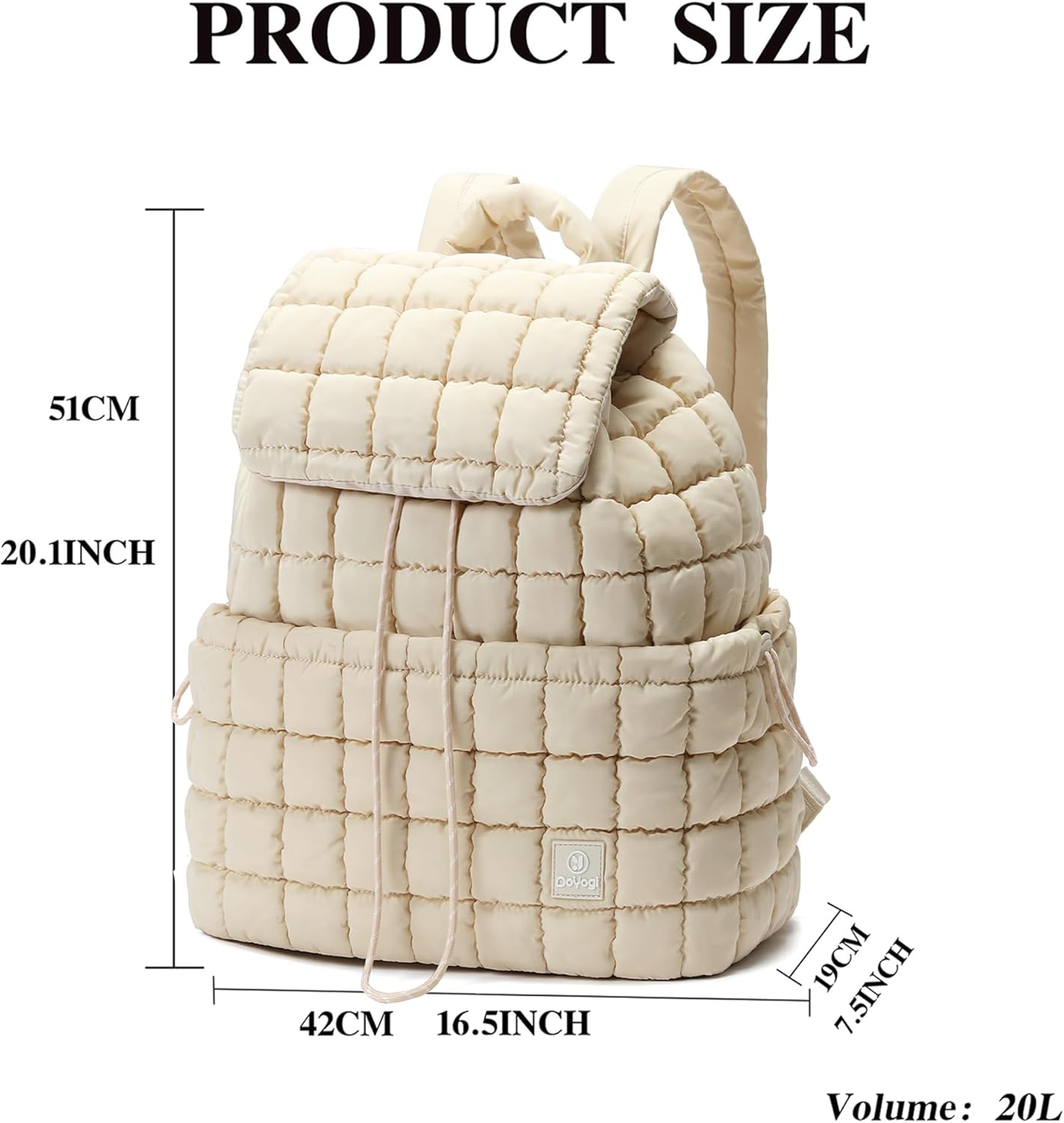 Quilted Backpack for Women, Lightweight Travel Gym Bag, Hiker Pack Drawstring Padding Backpacks, Puffer Travel Bag for Casual Daypack(Beige) - Image 5