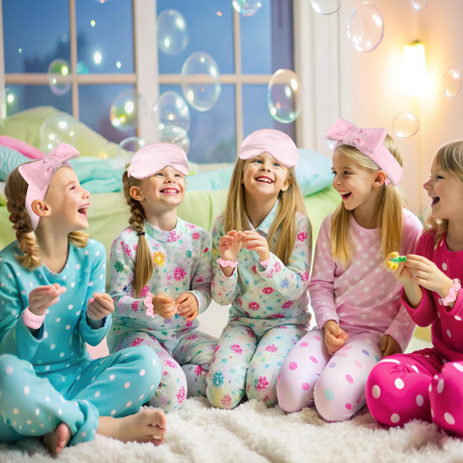 Lot de 42 accessoires roses sur le thème du spa pour fille avec bandeau en satin - Sac non tissé rose pour soirée pyjama - Cadeaux essentiels pour anniversaire, spa, enterrement de vie de jeune fille,