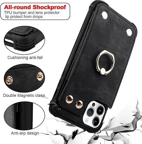 Miniatura 4 de PYTWOPY Funda tipo cartera para iPhone 1212 Pro soporte para tarjetas de crédito, bloqueo RFID, funda de cuero a prueba de golpes con protector de