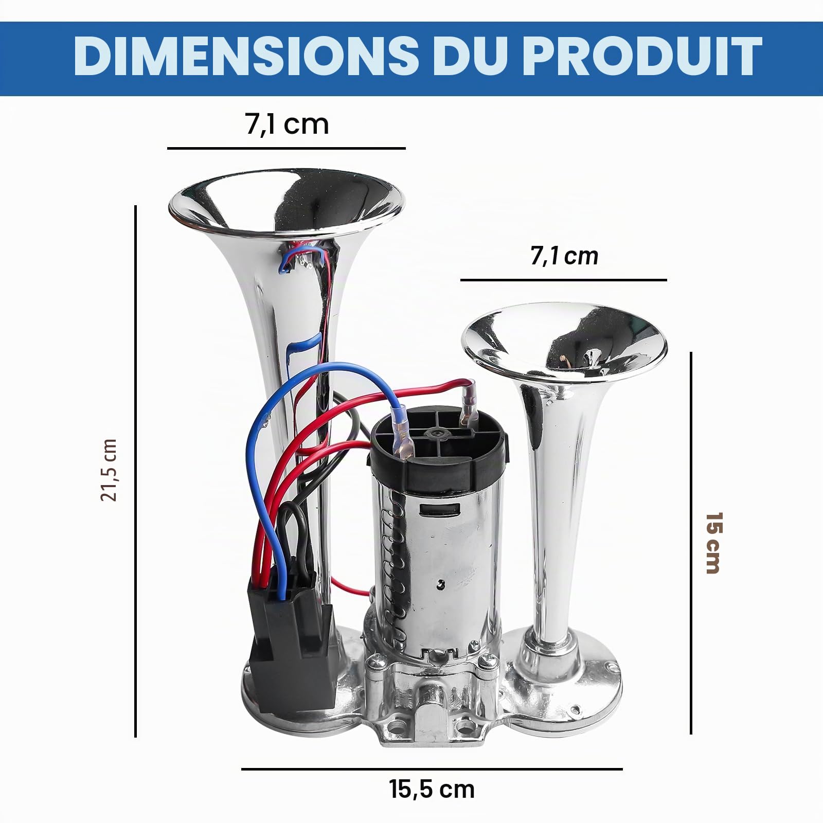 Klaxon pour camion à 12 V, à double tube, super bruyant Air Horn, deuxième klaxon pour voiture, train, bateau, auto, fourgon