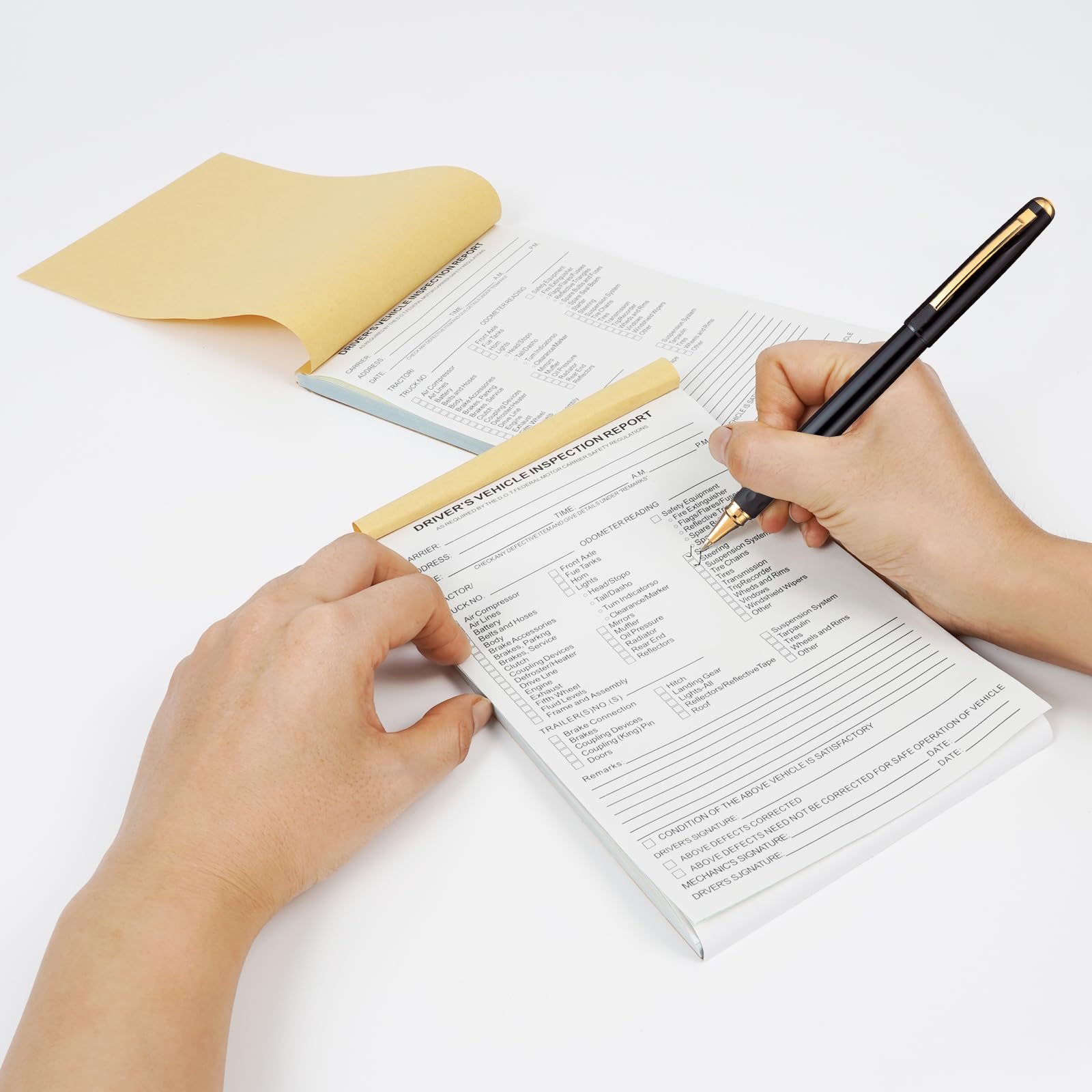 6 szczegółowych dziennych sprawozdań z kontroli pojazdu – 2-częściowe formularze bezwęglowe, 14 x 21 cm, lista kontrolna przed podróżą dla kierowców ciężarówek (50 zestawów)