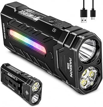 EDC Rechargeable Flashlight 3250 Lumens with RGB Light,55 Modes Multifunctional Flat Flashlight with Floodlight,Spotlight and Magnetic Base,Waterproof USB C Flashlight for Camping,Home,Emergencies