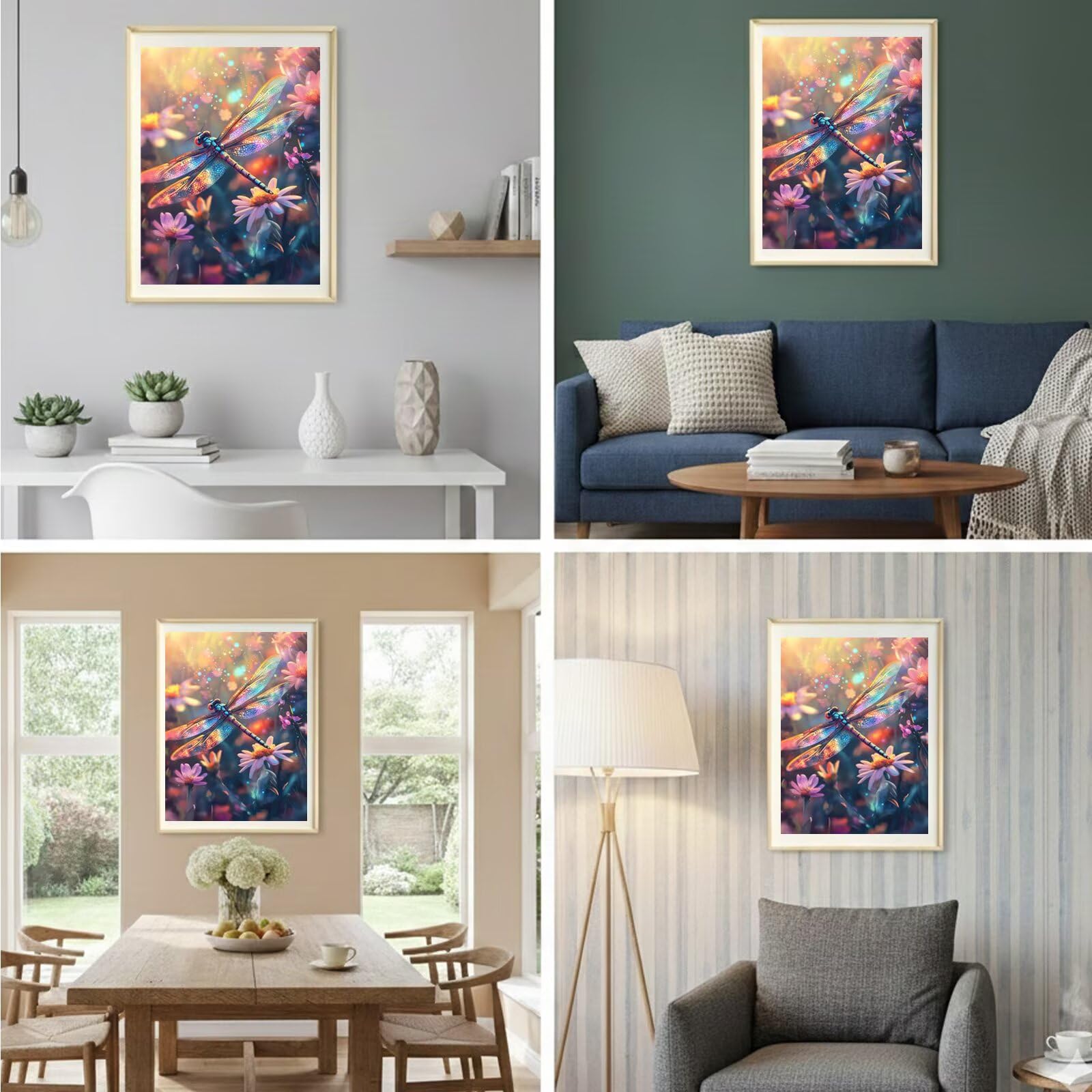 Dipingere con i Numeri Adulti Fiore, Kit di Pittura a Olio su Tela DIY con Pennelli Pittura a Pigmento Acrilico, Paint by Numbers Libellula Disegno, Decora la Casa Regalo 70x90cm (Senza Cornice)-#407k