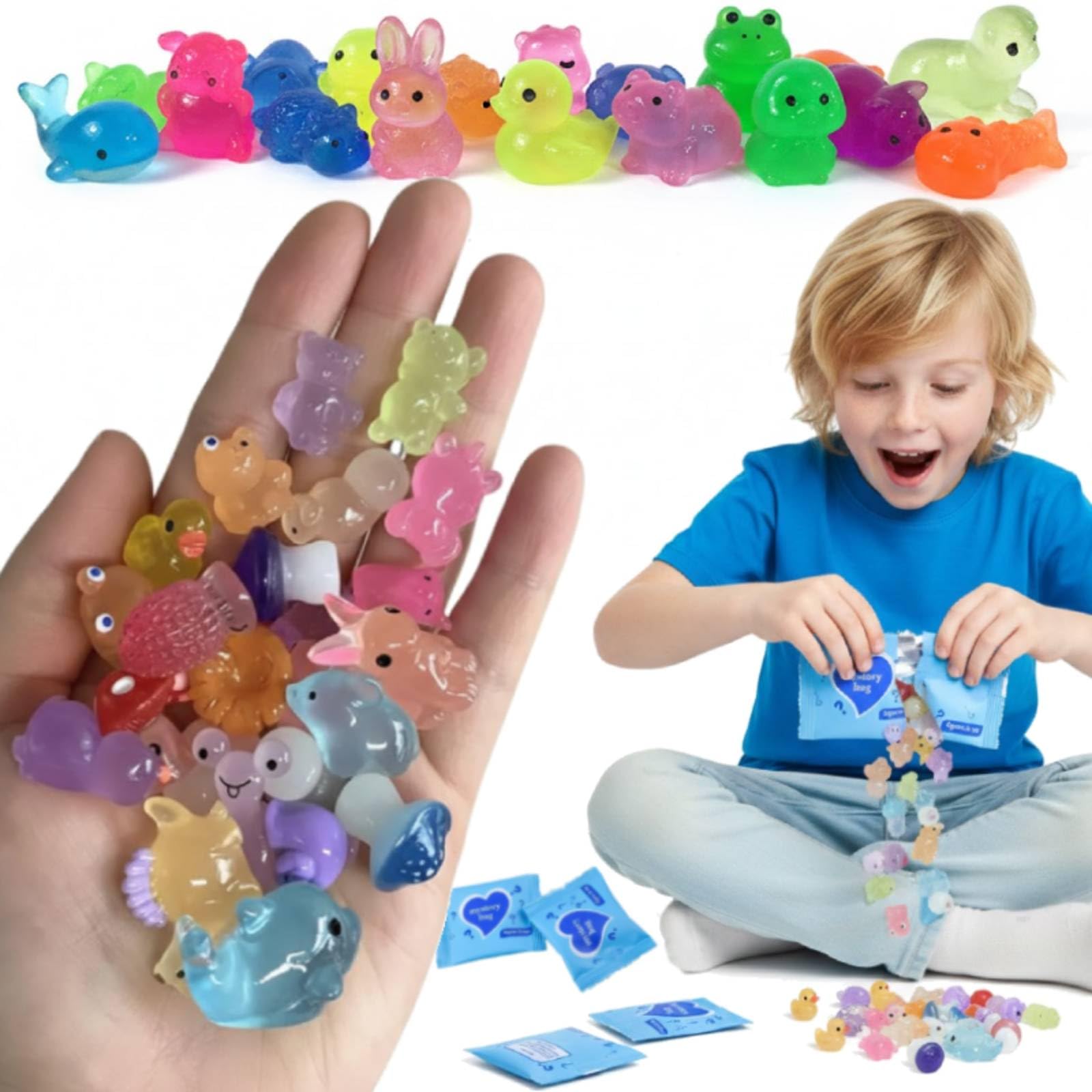 100Pcs Mini Glow In The Dark Animal Resin Models, Resin Animals Mystery Bags, Individually Wrapped Blind Bags Tiny Animal Figurines, Collectible Mini Animals for Fairy Garden, DIY Luminous Crafts