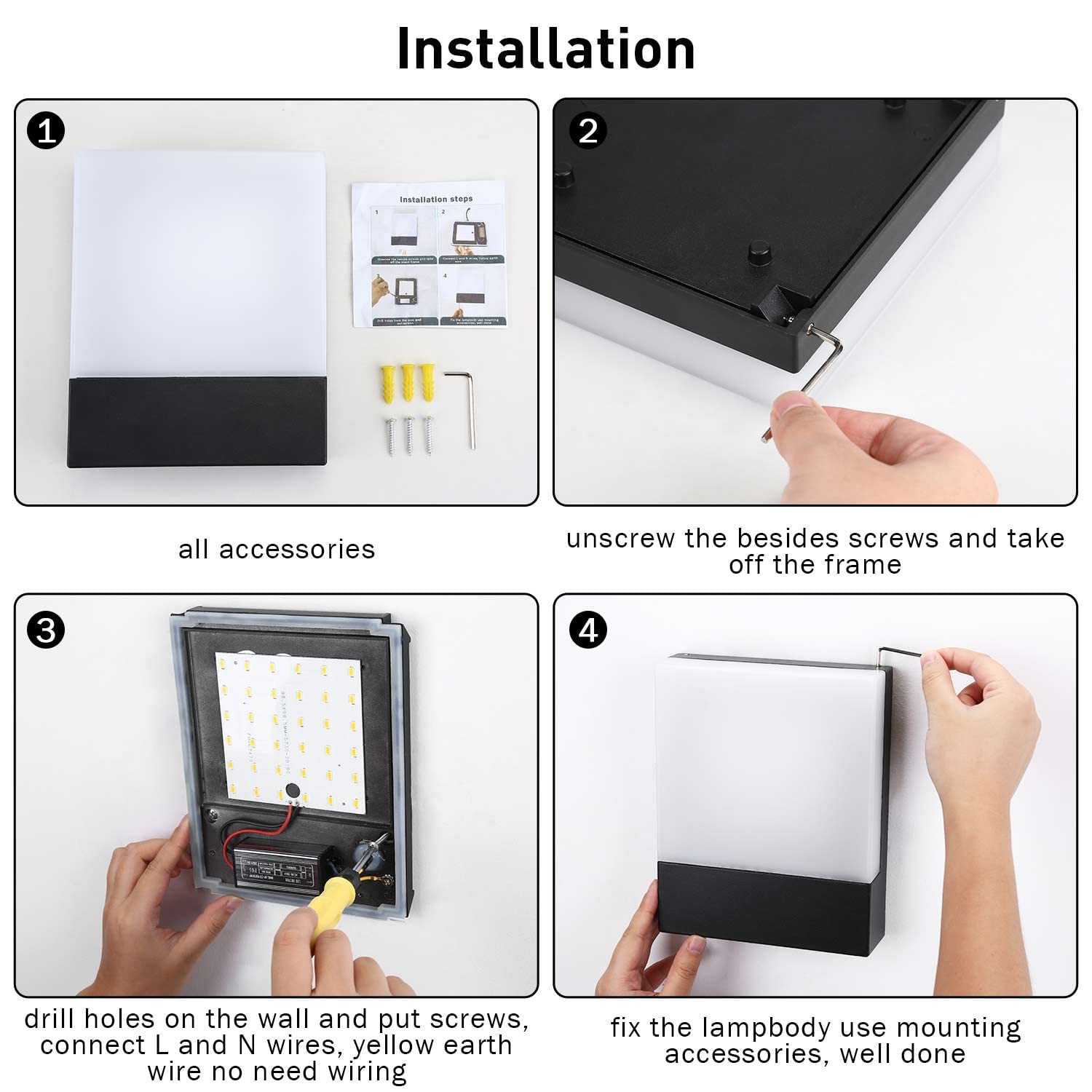 Aussenlampe Wand LED Outdoor Lampe 3000K Wandleuchte Aussen IP65 Wasserdichte Aussenleuchten Hauswand Schwarz Moderne Wandlampe Aussen Aluminium für Treppenhaus, Garten, Veranda, Garage