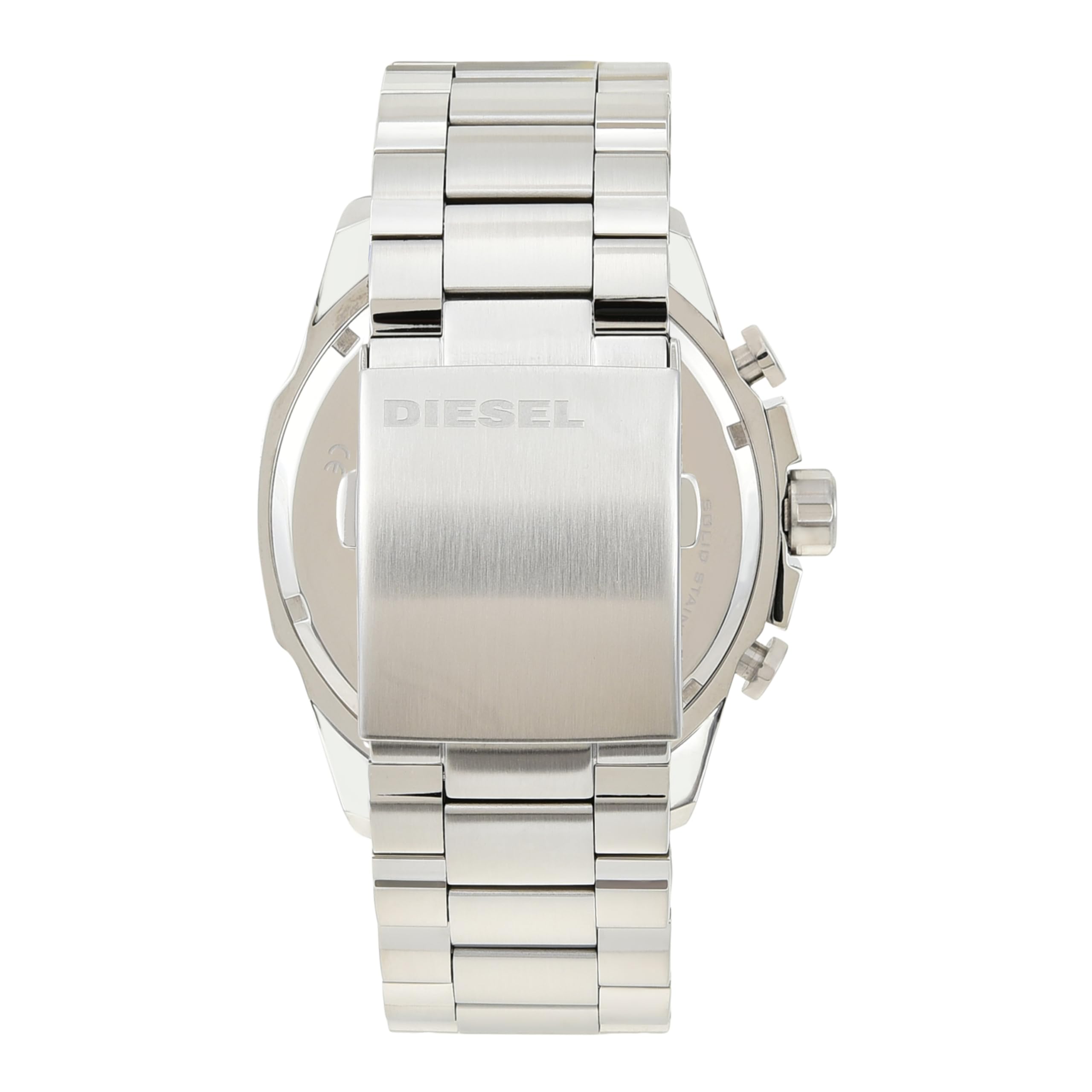 Diesel Reloj para hombre Mega Chief, movimiento cronógrafo de cuarzo, caja de acero inoxidable plateado de 59 mm con correa de acero inoxidable, DZ4308