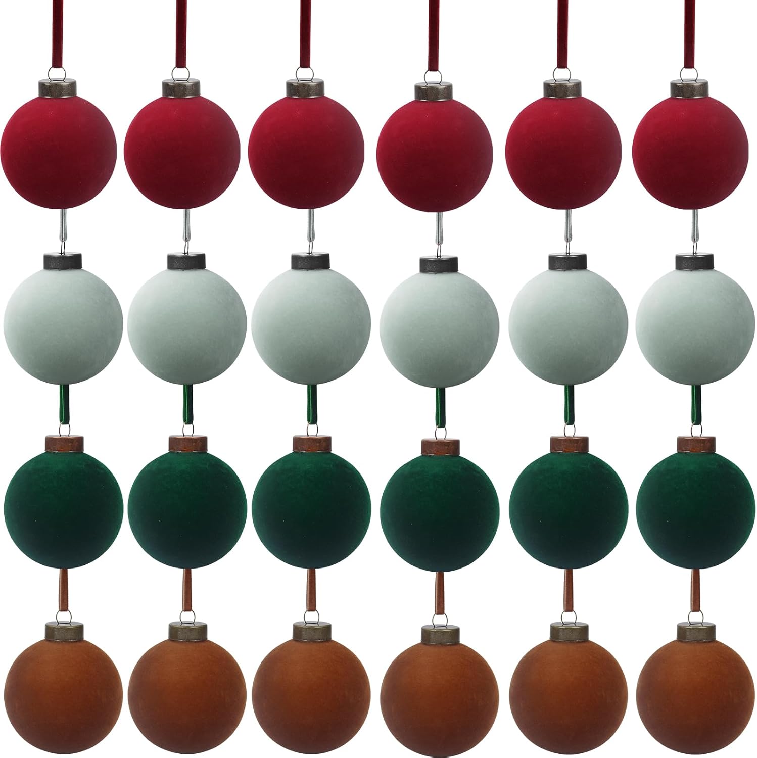 24 Pcs Velvet Christmas Balls Bulk Shatterproof Plastic Christmas Tree Decorations for Decorative Hanging Baubles (24, Wine red?Haze Blue?Blackish Green?Brown, 2.36Inch) 2.36Inch Wine Red?haze Blue?blackish Green?brown 24