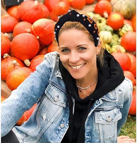 Miniatura 3 de NVENF Diadema de Halloween para mujer, accesorios con cuentas de calabaza, fantasma, boo, diadema con diamantes de imitación, diadema anudada de