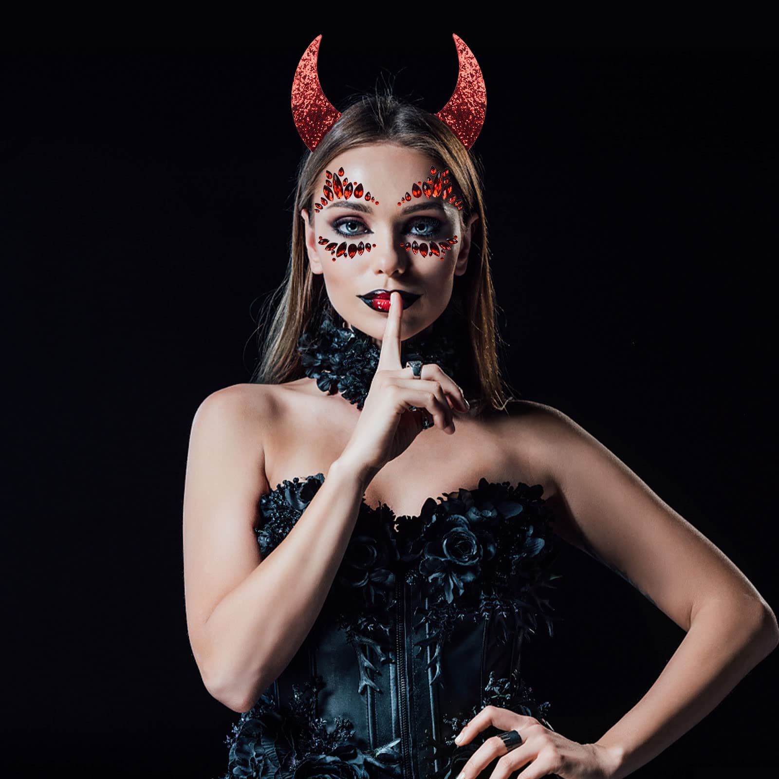 Amazon.com: U-Zomir Devil Horns Headband with Face Jewels Set, Red Devil  Horns and Face Gems Stickers, Halloween Fancy Dress Cosplay Devil Costume  Accessory for Women and Girls : Clothing, Shoes & Jewelry