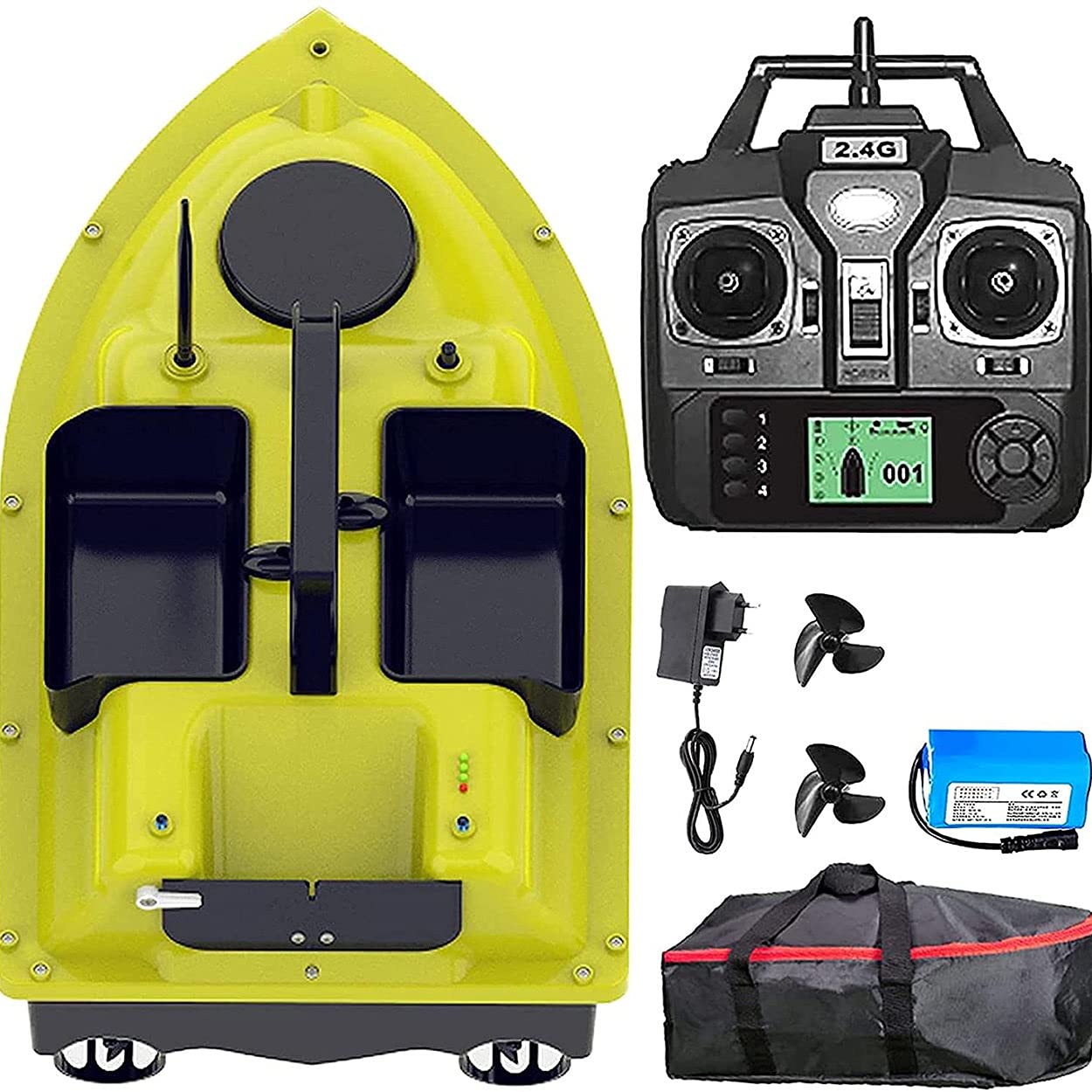 Barco Cebador Carpfishing, Barco de Pesca Teledirigido Buscador de Peces Barco de Cebo Portátil Crucero de Posicionamiento de 500 M, Barco RC 1×5200mAhBattery