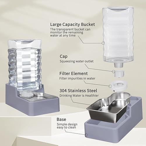 Miniatura 2 de Sfozstra Dispensador de tazón de agua para perros Dispensador de agua de gravedad automático para mascotas de 9L Lagre - Tazón de acero inoxidable -