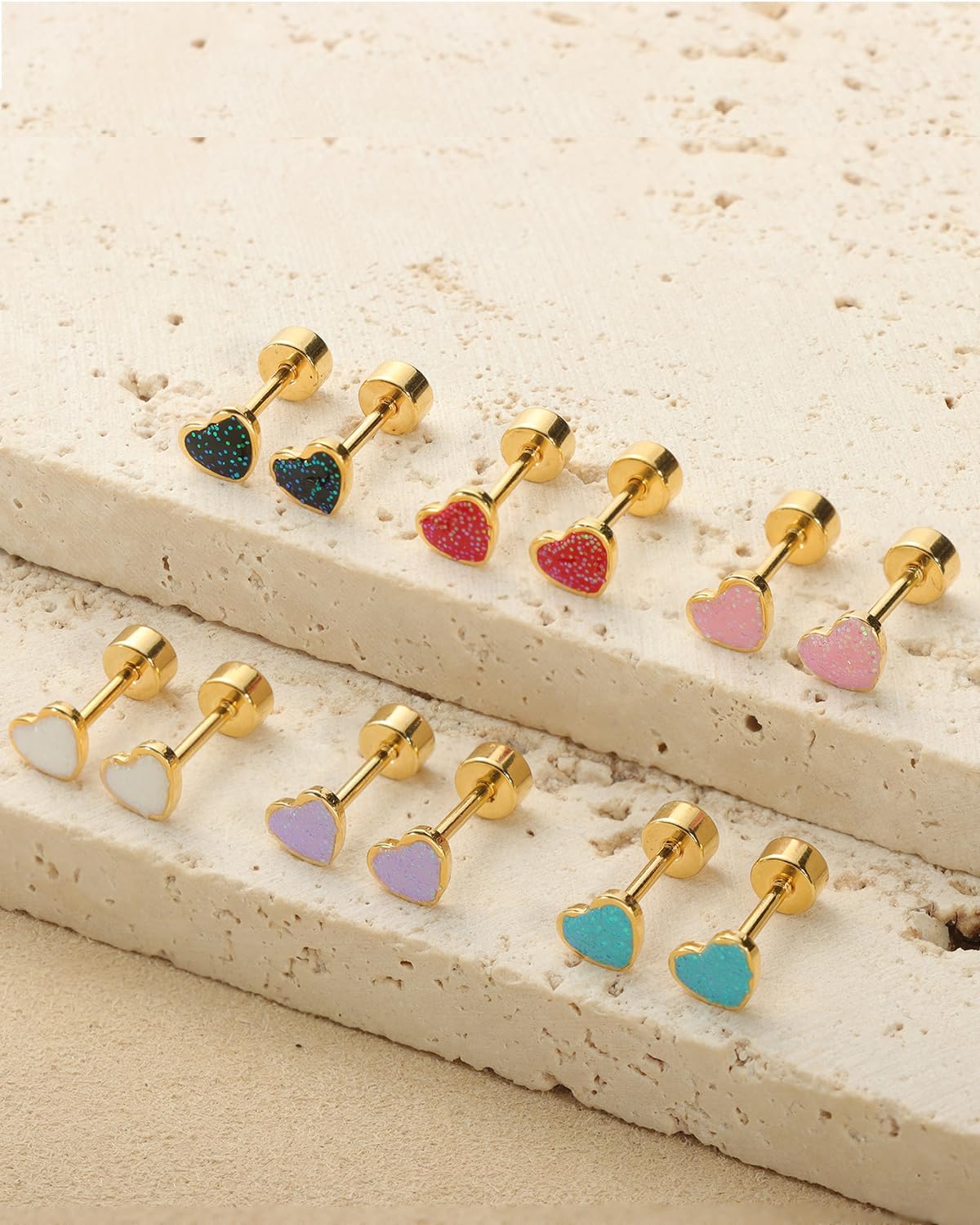 Hypoallergenic Screw Back Earrings for GirIs Women, 14K Gold-plated Star Heart Surgical Steel Stud Earrings Flat Back Earrings Hypoallergenic for Sensitive Ears Screw on Back Earring Jewelry Gift - Image 6