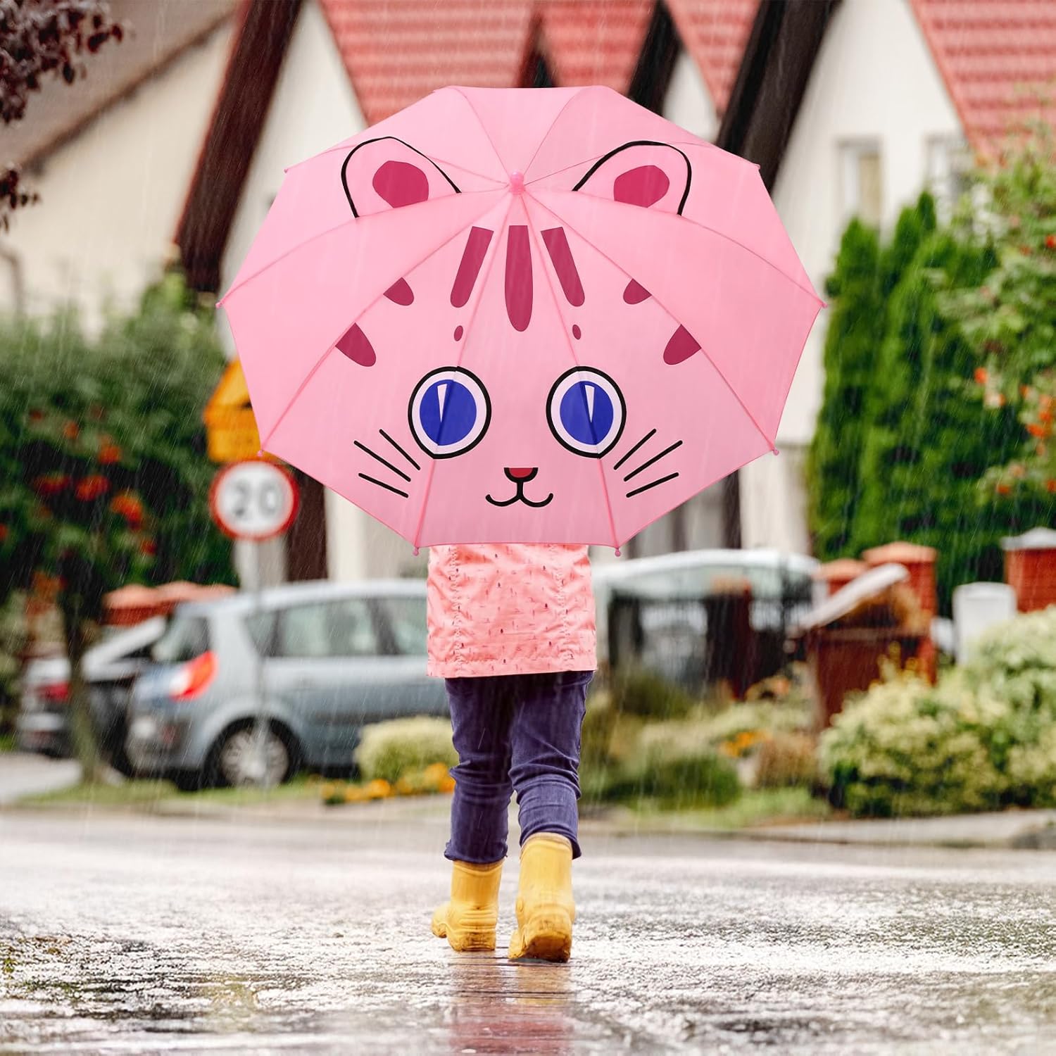 decalsweet Kids Umbrella Children Pop Up Travel Umbrellas Lightweight Cute Canopy for Girls & Boys Easy Push/Pull for Little Kids