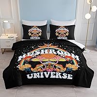 Vista 78 de SOULZZZ Juego de ropa de cama retro hippie tamaño matrimonial, edredón floral de hongos margaritas para niñas y mujeres, edredón negro con 2 fundas