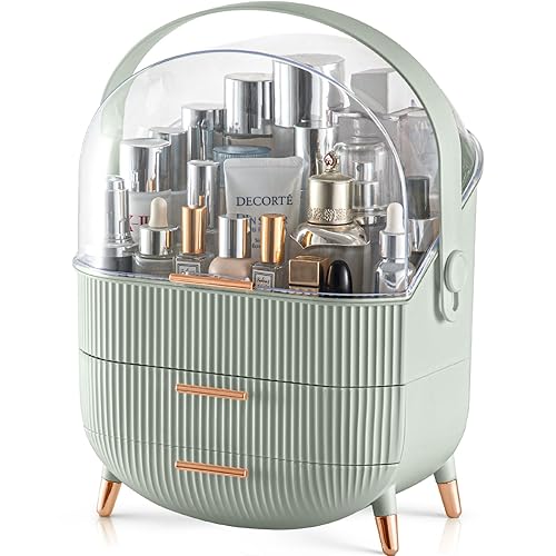 CANITORON Organizador de maquillaje, organizador de cuidado de la piel con 2 cajones y cubierta transparente, vitrina de cosméticos para organizador