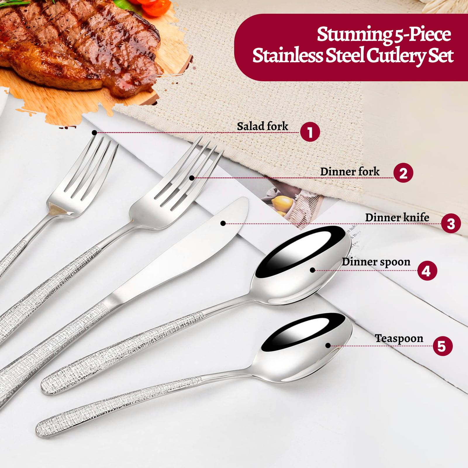 Besteckset Besteck Set 18/10 Edelstahl, Messer Gabel Löffel Enthalten, Elegant Langlebig Geschirr, Tabellengeschirr Für Zuhause, Hotel, Restaurant, Neues Haus (Set B,30pcs)