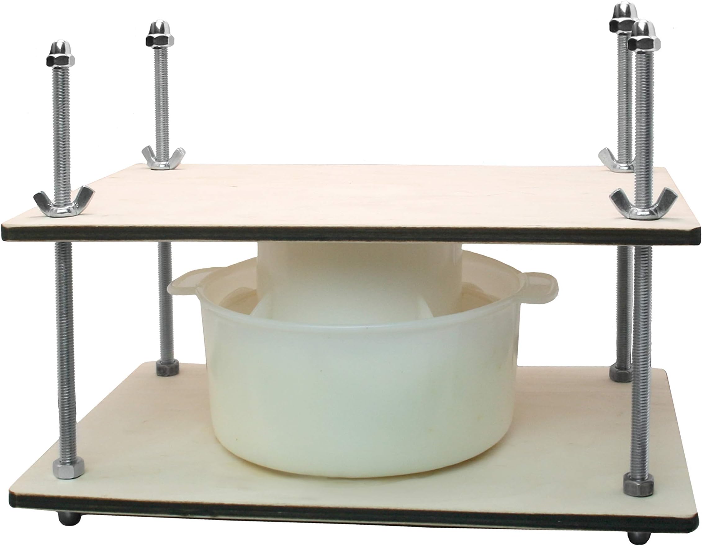 PetriStor Wooden Cheese Press for Cheese Making Supplies 12 in Metal Guides and Cheese Mold with Follower Piston 1.3Qt - Small Home Supply Cheese Press Machine - Prensa Para Queso Casero