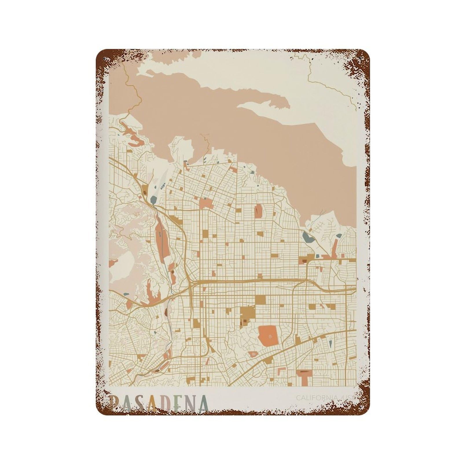 xiaoxiaoshen Pasadena Map California Travel Gift Boho City Wall Decor Art Metal Tin Poster Modern Home Decor Art Home Bar Shop Decorations Vintage Sign 40x30cm