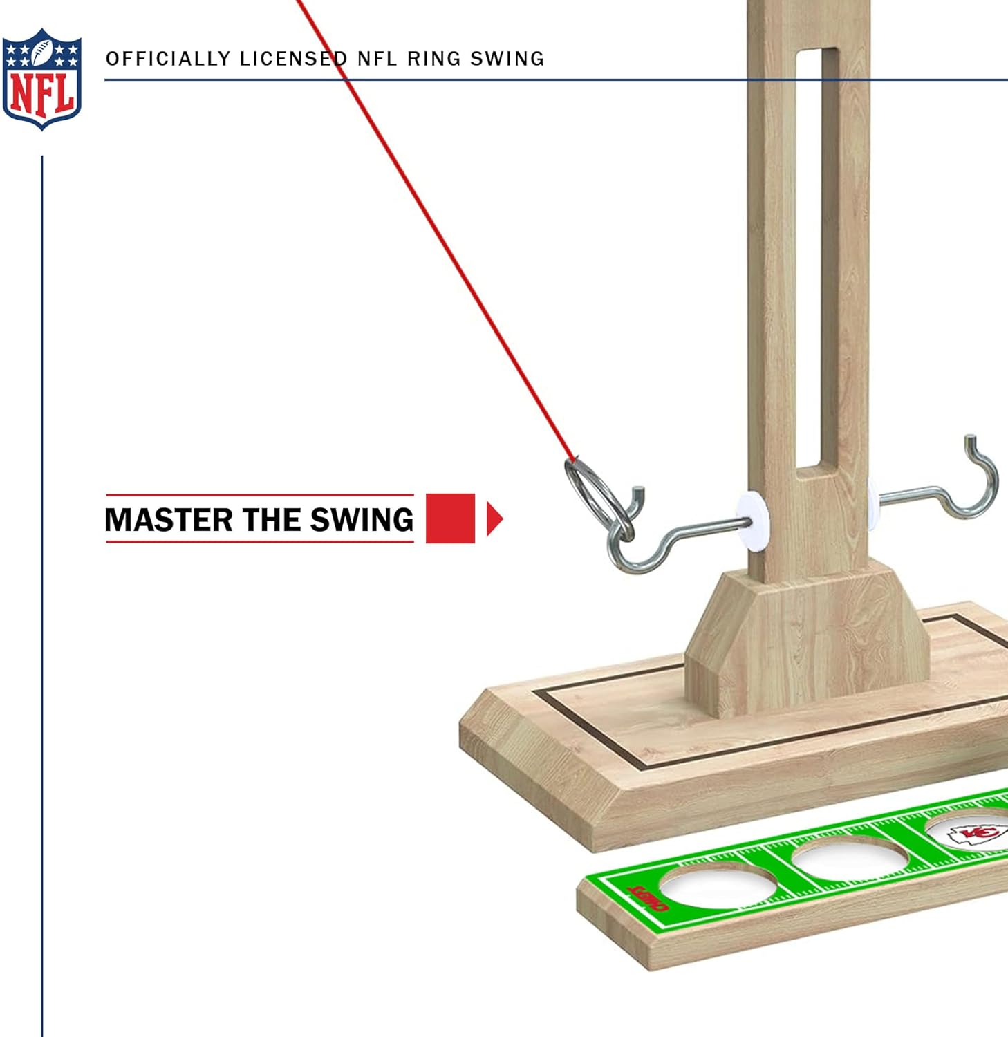 Wild Sports NFL Kansas City Chiefs Wooden Ring Swing Battle - Head-to-Head Ring Toss Hook & Ring Game for NFL Fans