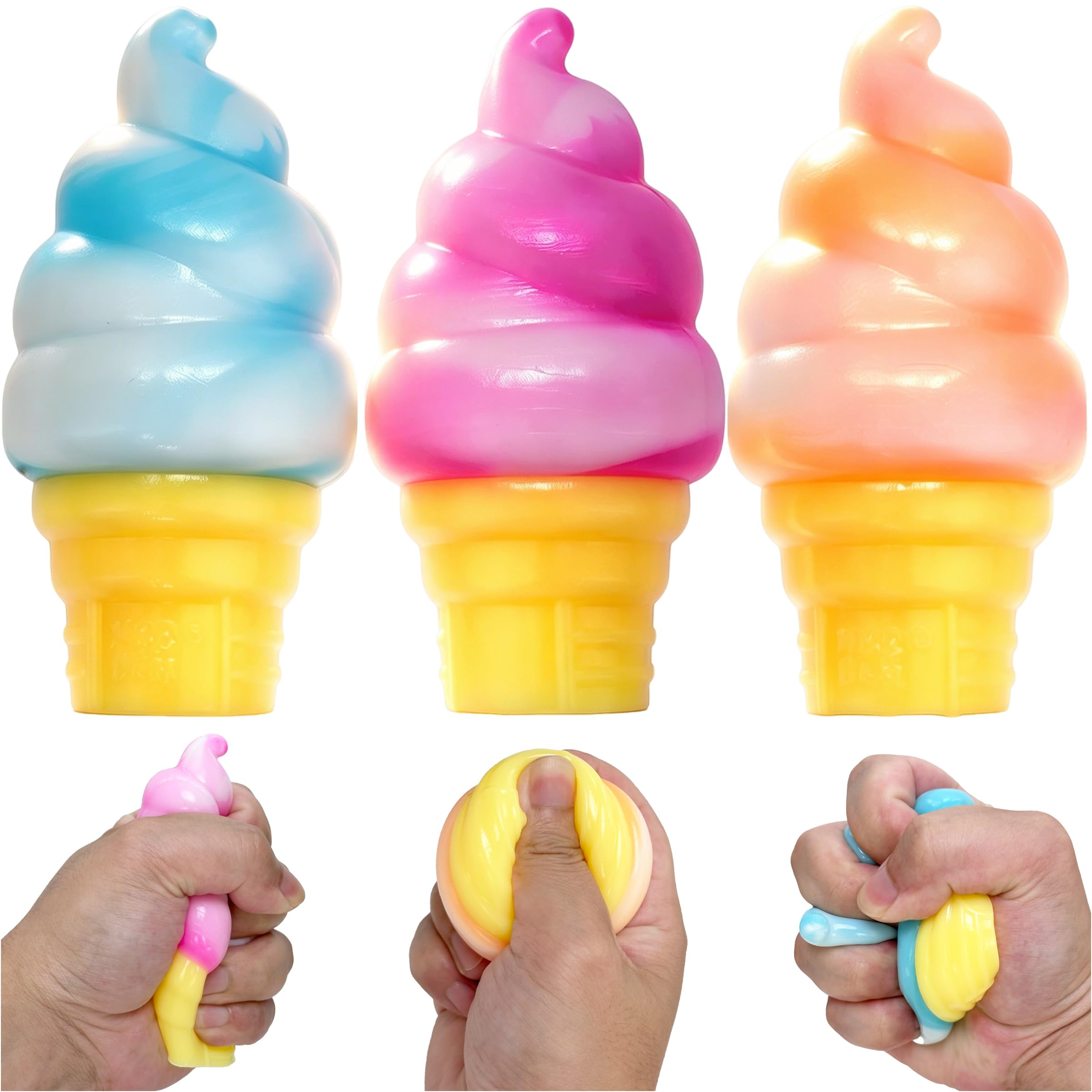 DONGTATA 3 Pack Ice Cream Squeeze Squishy Slow Rise Sensory Fidget Toy Soft Serve Cone Stress Relief Toy for Kids Adults Anxiety Relief Party Bag Fillers Birthday Gifts Classroom Prize Anti Stress Toy