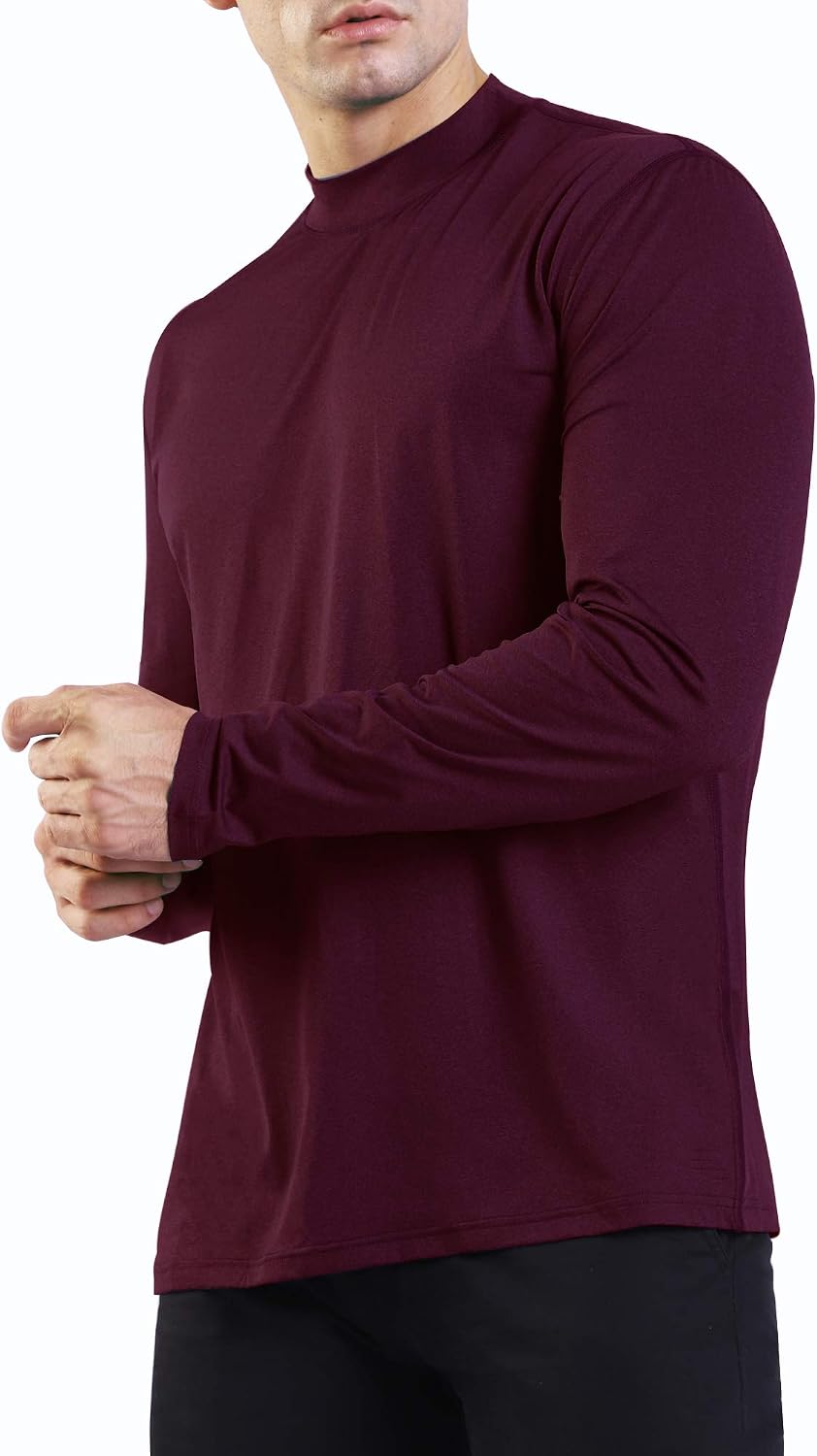 OGEENIER Men's Long Sleeve Athletic T-Shirt Mock Neck Running Workout Shirts