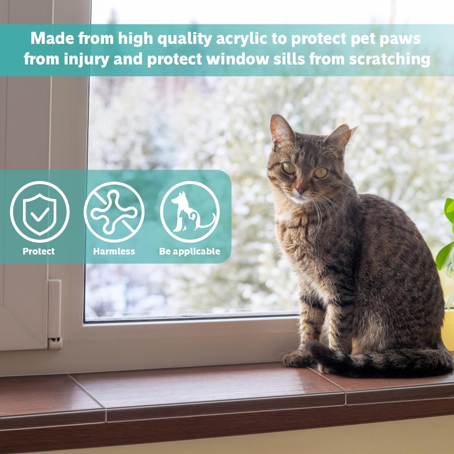 3 Protectores de alféizar de Ventana, Protector de Ventana para Mascotas, Transparente, Cubierta para alféizar de Ventana, protección contra arañazos de Perros y Gatos, protección Resistente contra