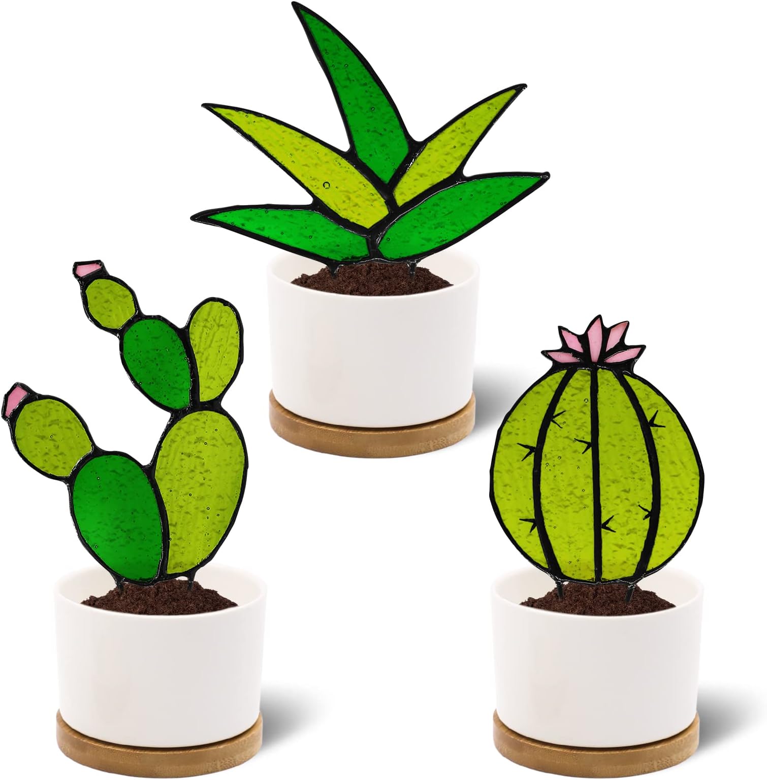 Tuitessine Succulent Plant Stained Glass Cactus Glass Decor (No Pot), Cacti Suncatcher Desk Windowsill Shelf Decor Plant Lover Gifts for Mom, Grandma, Teacher