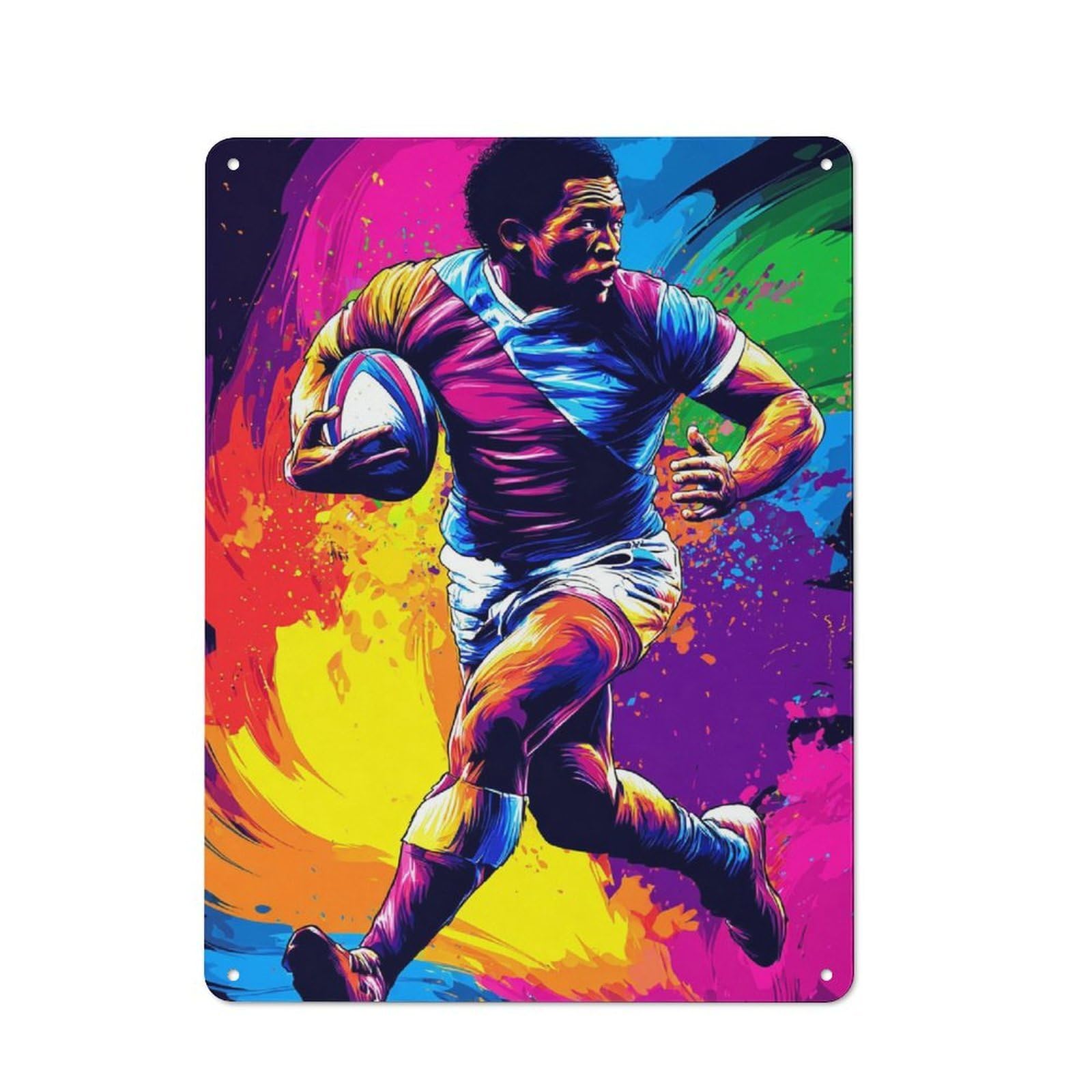 Junmoney Rugby Player In Action -3 Retro Metal Sign 40X30cm For Living Room Or Hallway, For Updating Living Room And Hallway After Moving