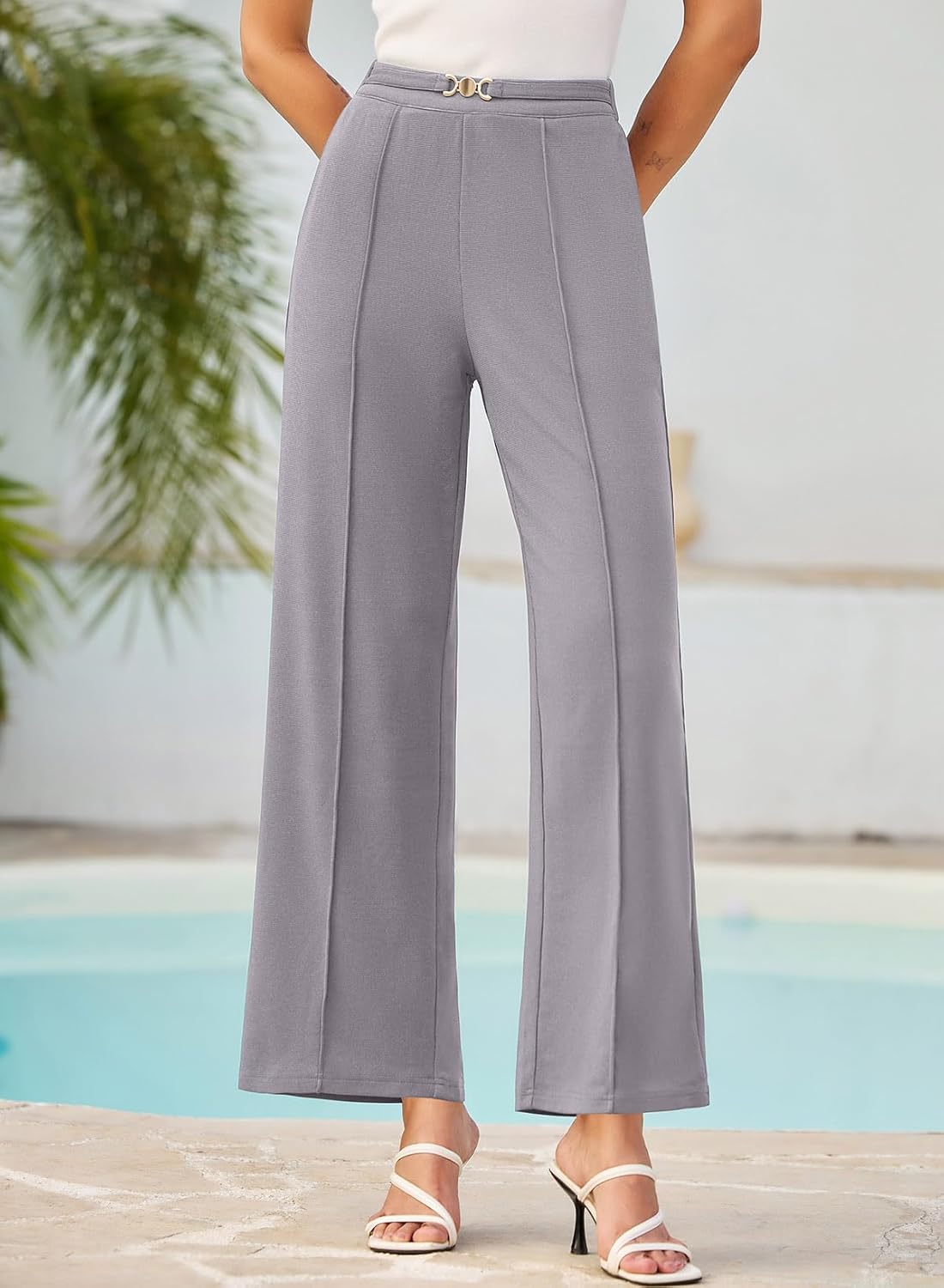 EVAELSS Wide Leg Pants Women Straight Elastic High Waisted Work Slacks Business Casual Pleated Dress Pants Trousers - Image 2