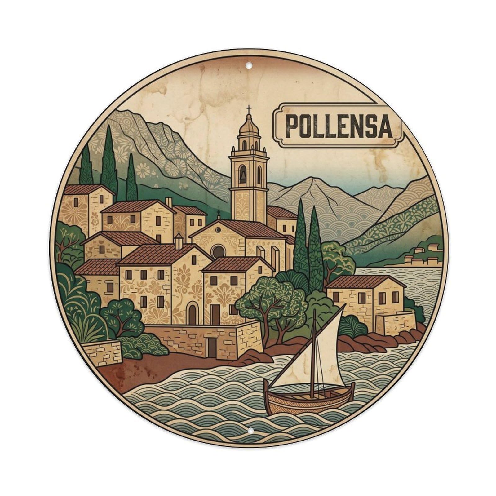 Olhnbad Style Pollensa Village Mallorca Heritage Landmark Metal Tin Sign