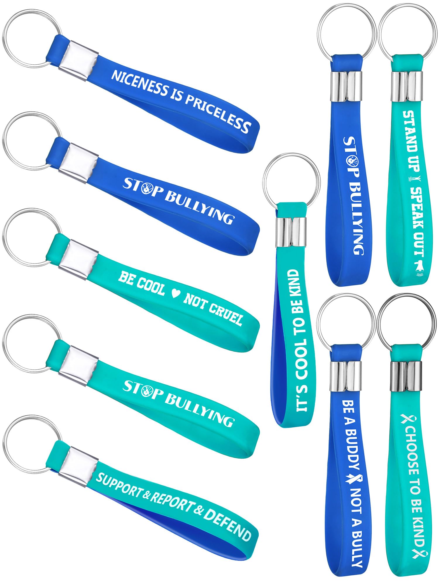 Highergo60 Pcs Anti Bullying Awareness Silicone Keychains Bulk Stop Bullying Speak Up Stand Together Choose Kindness for Anti Bullying Awareness School Fundraising and Awareness Events