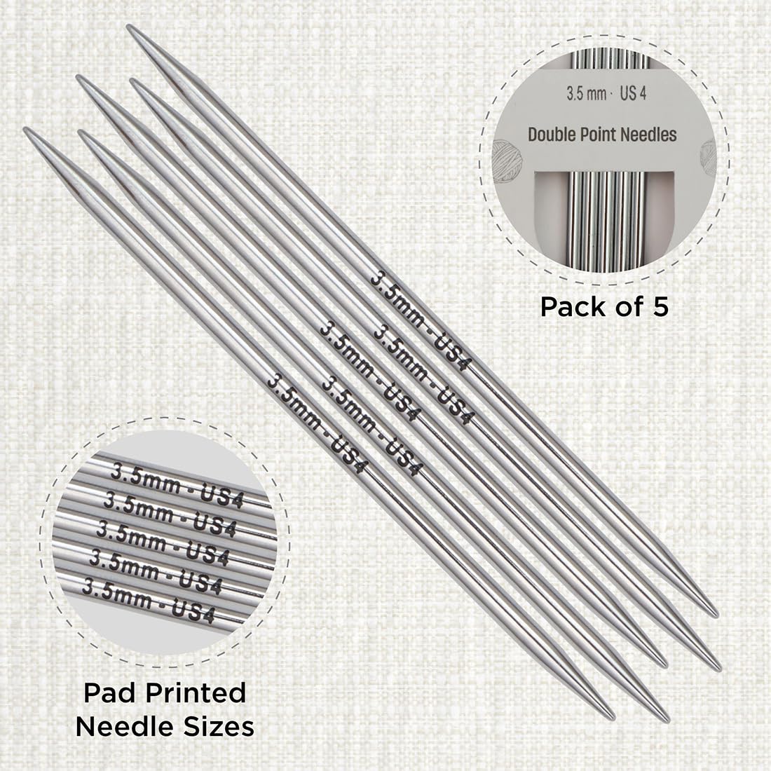 KnitPro Nova Double Pointed Needles 5" (12.5cm), Silver, 3.5mm - Image 2