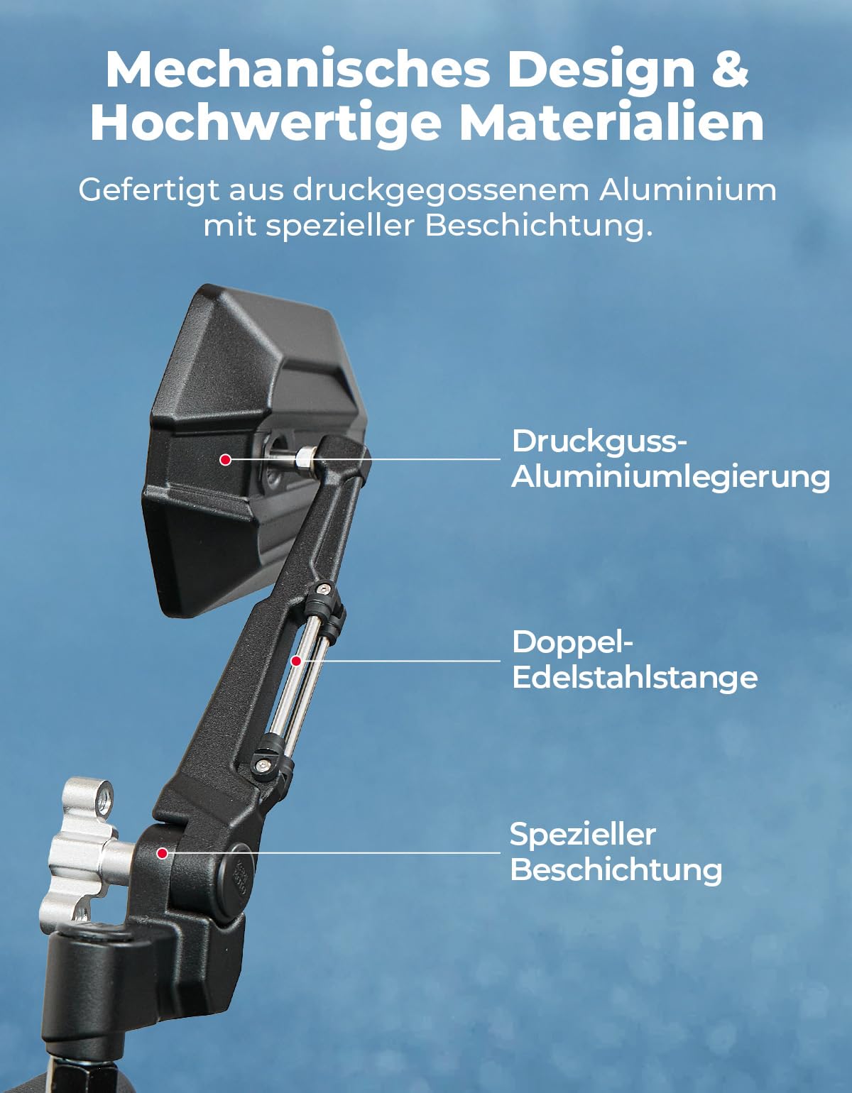 KEMIMOTO Motorrad Spiegel, 2 Stück Verstellbar Motorradspiegel E57 Geprüft, 360°drehbarer Motorrad Rückspiegel, Universal Seitenspiegel Kompatibel Mit Street Bike Scooter Moped Fahrrad