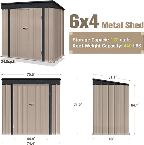 Miniatura 5 de Devoko Cobertizo de almacenamiento al aire libre de 6 x 4 pies, cobertizo de herramientas de jardín de metal y casa de almacenamiento al aire libre