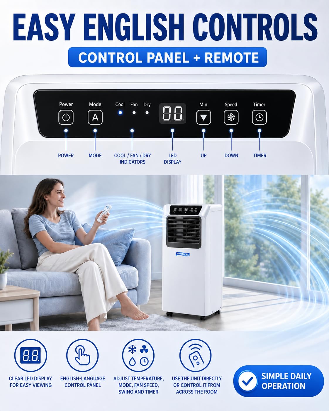 Condizionatore Portatile 7000/9000 BTU con Funzione Deumidificazione 9000BTU