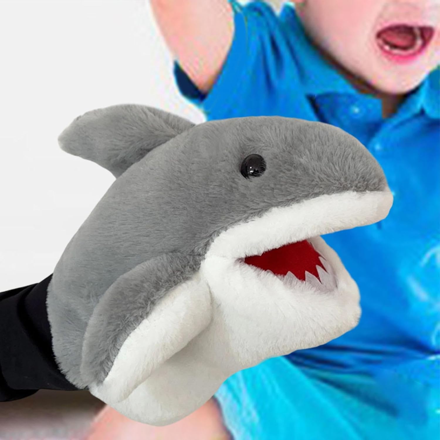 DuskHaven Shark Hand Puppet, Interactive Simulation Toy with Glove, Birthday Gift, Grey