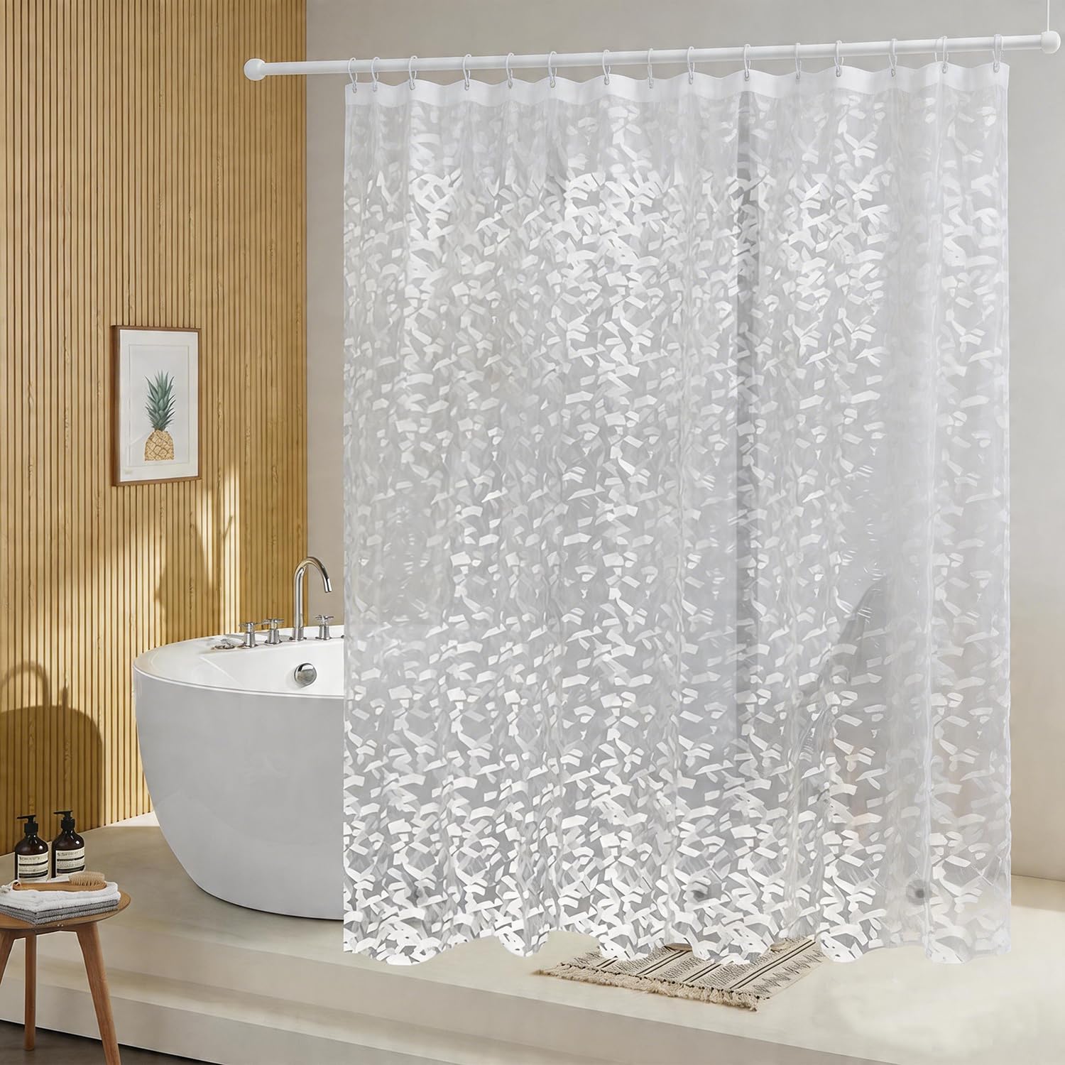 TIKABC Shower Curtain Liner, 4G PEVA Shower Liner, Plastic Peva Waterproof Shower Curtains, 72x72 inch with Grommet Holes 3 Magnetic Weights