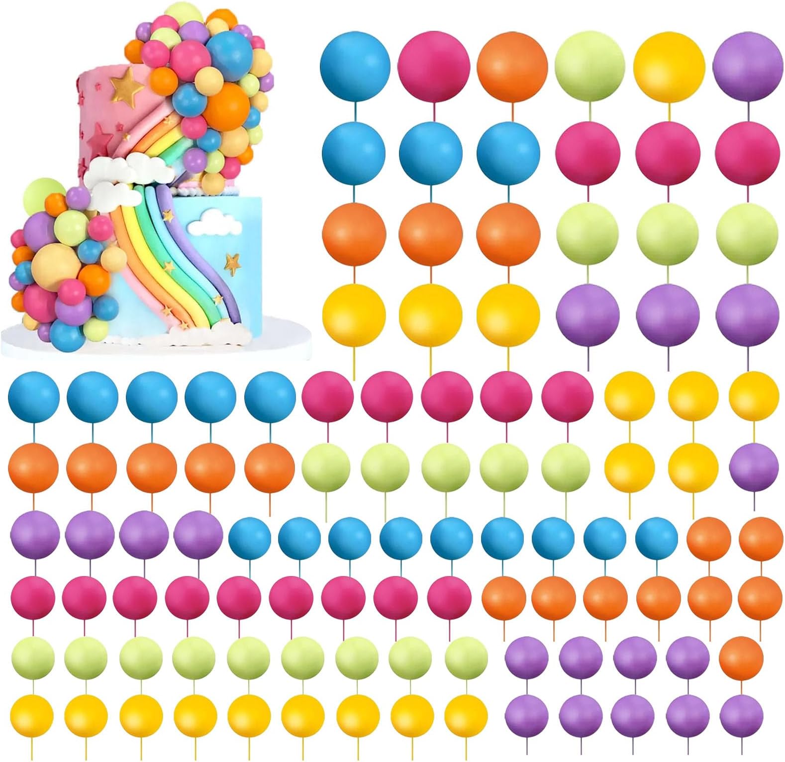 – Ball Cake Topper Decorations, 108 PCS Round Ball Cake Toppers, Baking Cake Decorations, DIY Insert Topper Insert Decoration for Wedding Party Birthday Decorating(6 Colors)