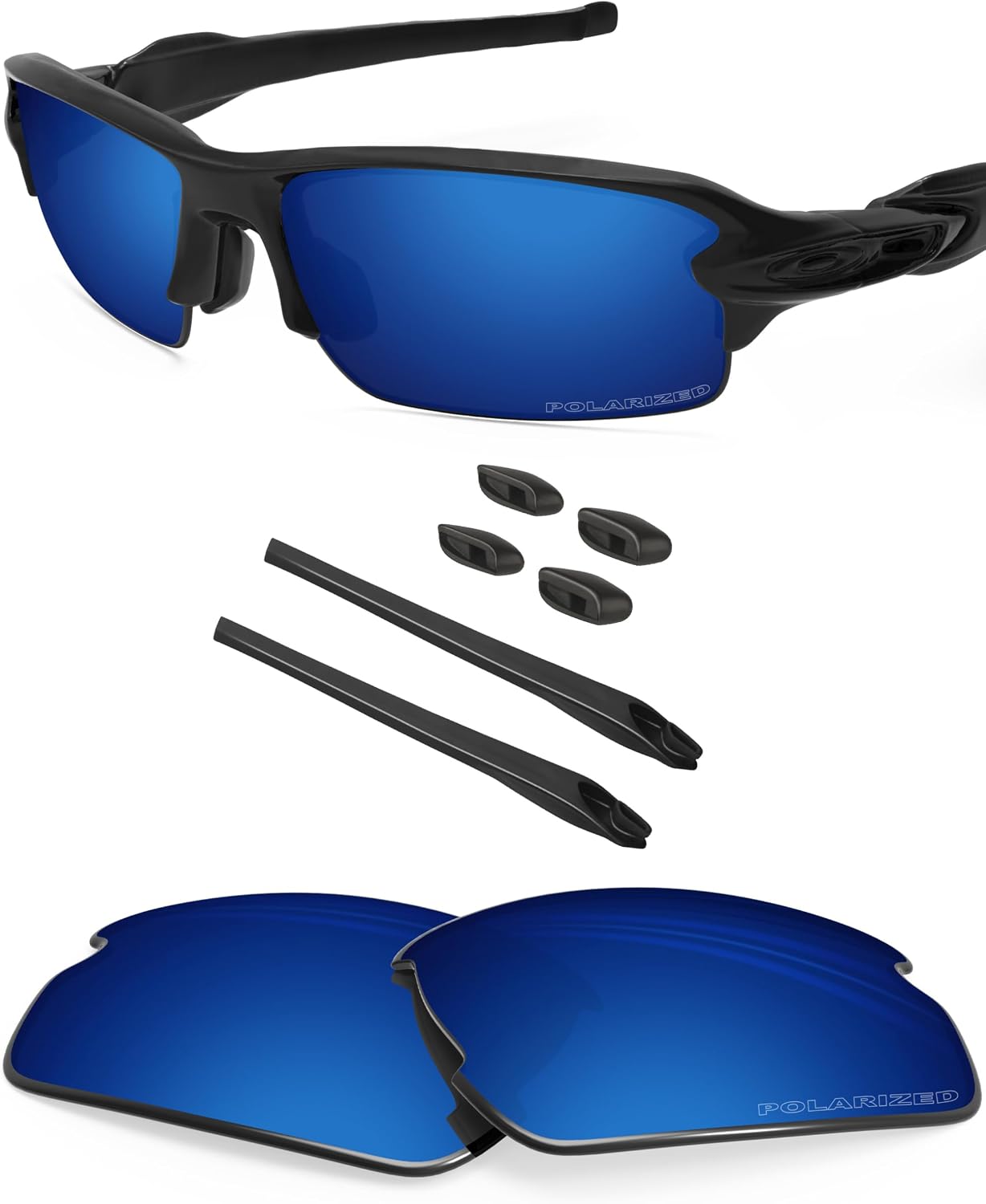 BLAZERBUCK Anti Salt Polarized Replacement Lenses & SockKits Compatible with Oakley Flak 2.0 OO9295 Sunglasses - Midnight Blue