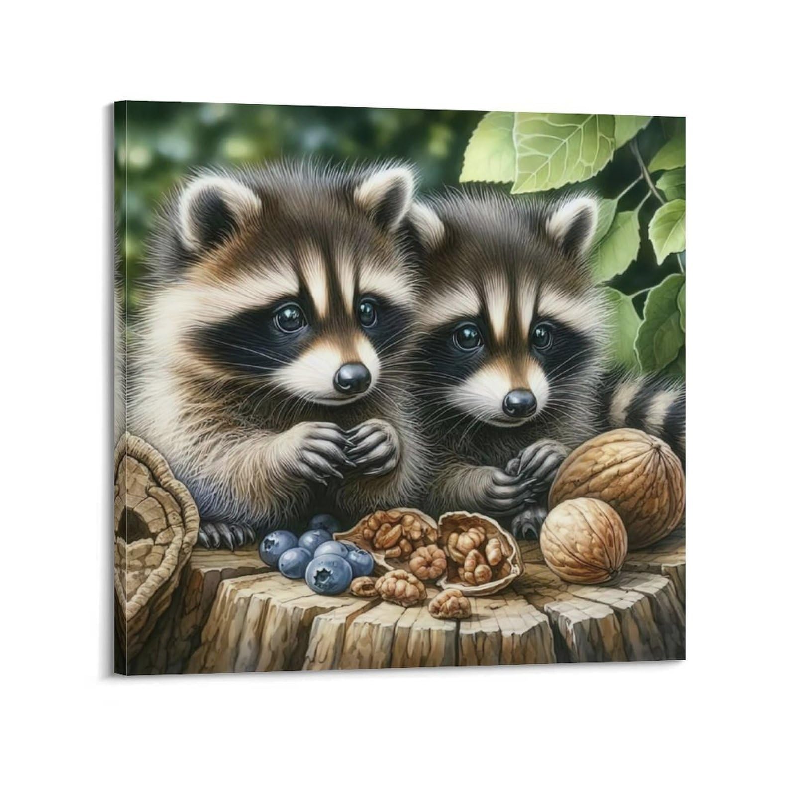 WZKTCL Animal Poster Raccoon Foraging Poster Decorative Painting Canvas Wall Posters And Art Picture Print Modern Family Bedroom Decor Posters 16x16inch(40x40cm)